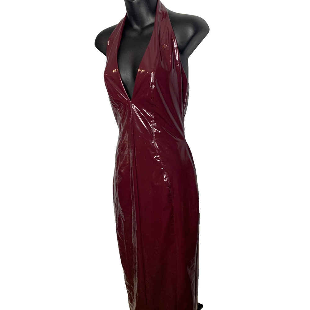 BabyBoo Women's Small Maroon Polyurethane Halter Dress Zip Back - Picture 4 of 10